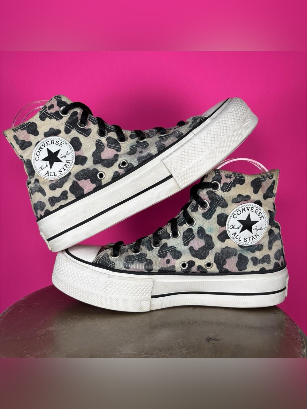 Converse Chuck Taylor All Start Lift High Leopard Print Platform Sneaker US 7 - Picture 4 of 7